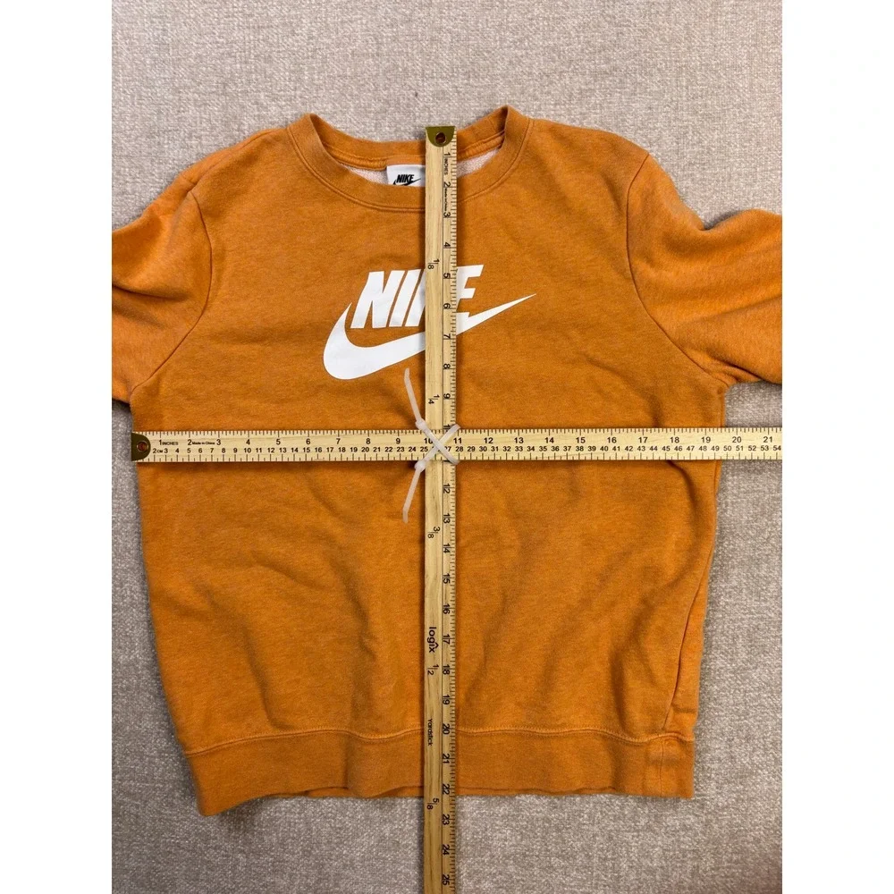 Nike Sportswear Essential Crewneck Sweatshirt Orange White Logo Fleece Womens S